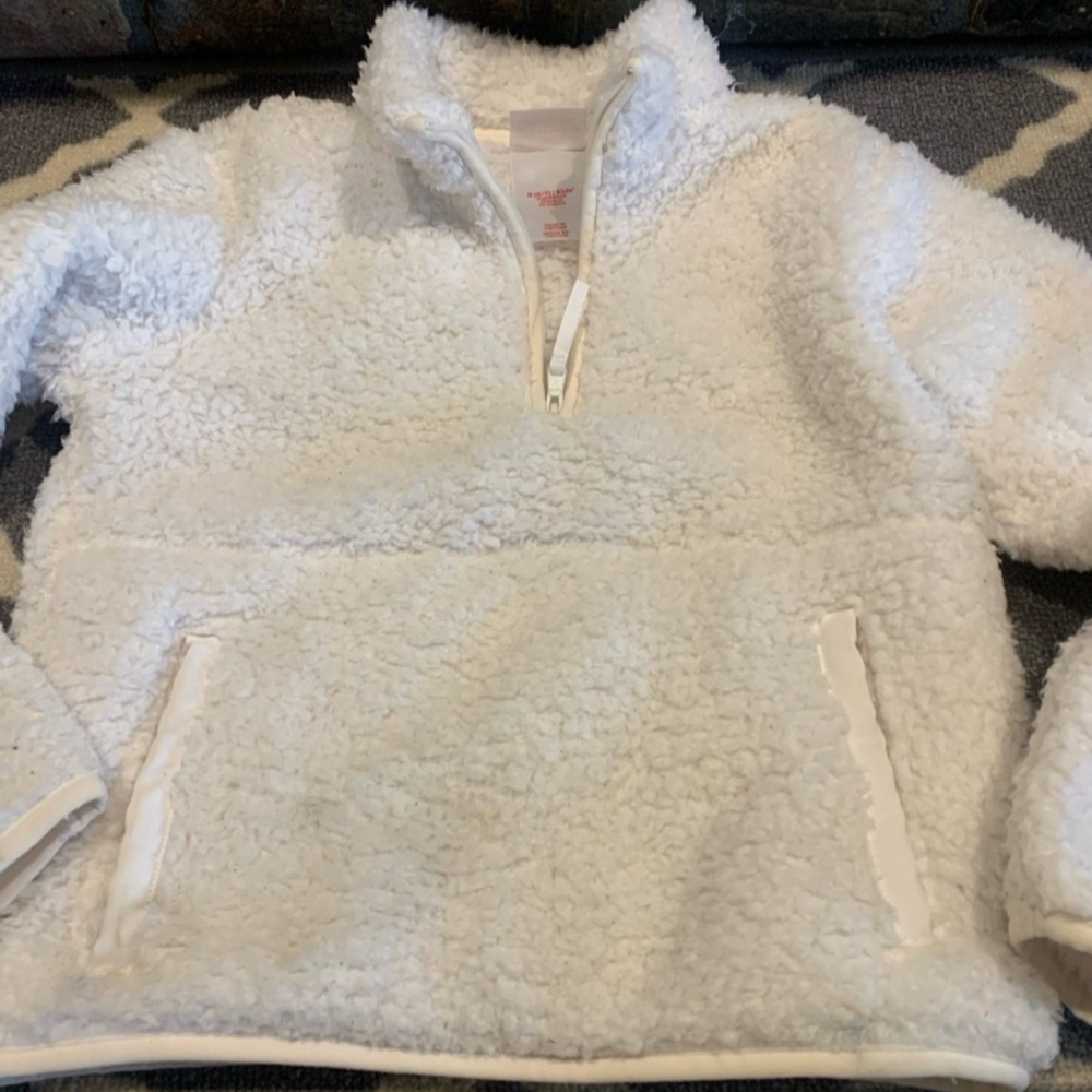 Kids white faux Sherpa pull-over size 6